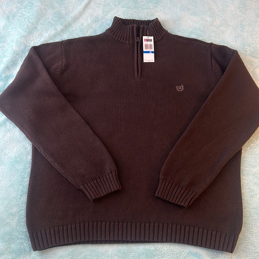 Chaps Mens Green 1/4 Zip Pullover Sweater Cotton Long Sleeve Sweater Size XL